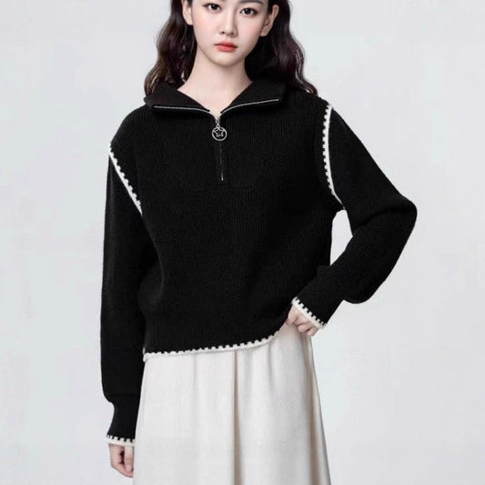 Women's knit sweater with high collar and zipper NOVAE