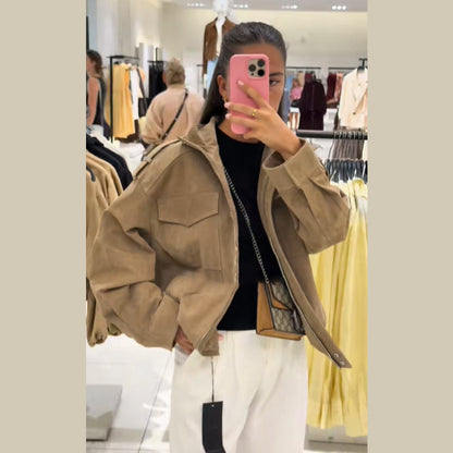 Women's Casual Suede Jacket with Practical Pockets and Modern Cut NOVAE
