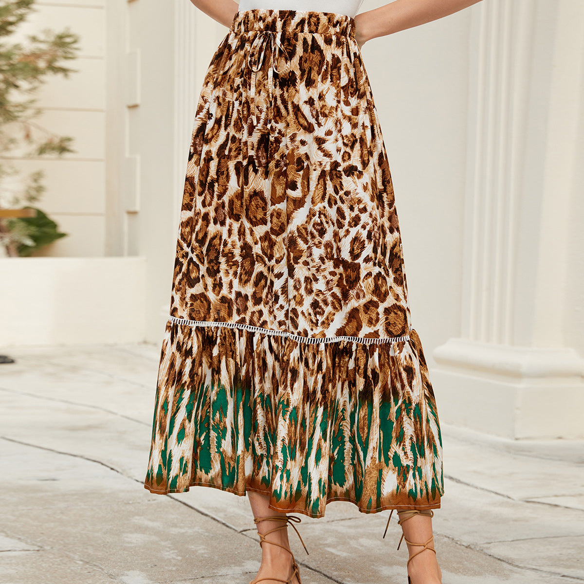 Women's maxi skirt with animal print and voluminous hem NOVAE
