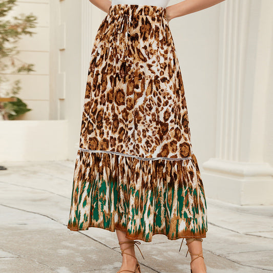 Women's maxi skirt with animal print and voluminous hem NOVAE