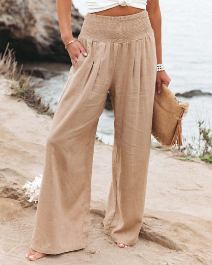 Women's lightweight and wide-legged summer trousers with elasticated waistband NOVAE