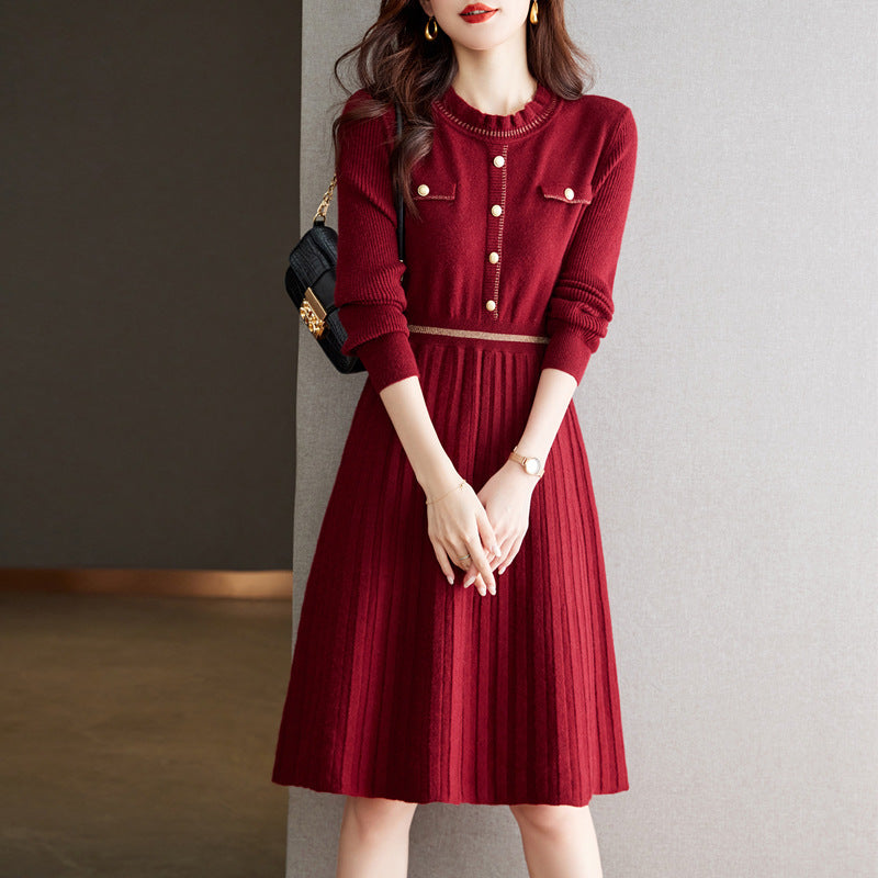 Women's knit dress with elegant back view and high neckline NOVAE