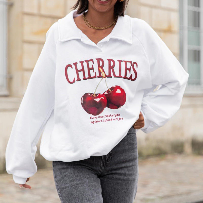 Women's sweatshirt with a creative cherry motif and modern cut NOVAE