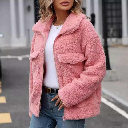 Women's cozy jacket with large front pockets and zipper NOVAE