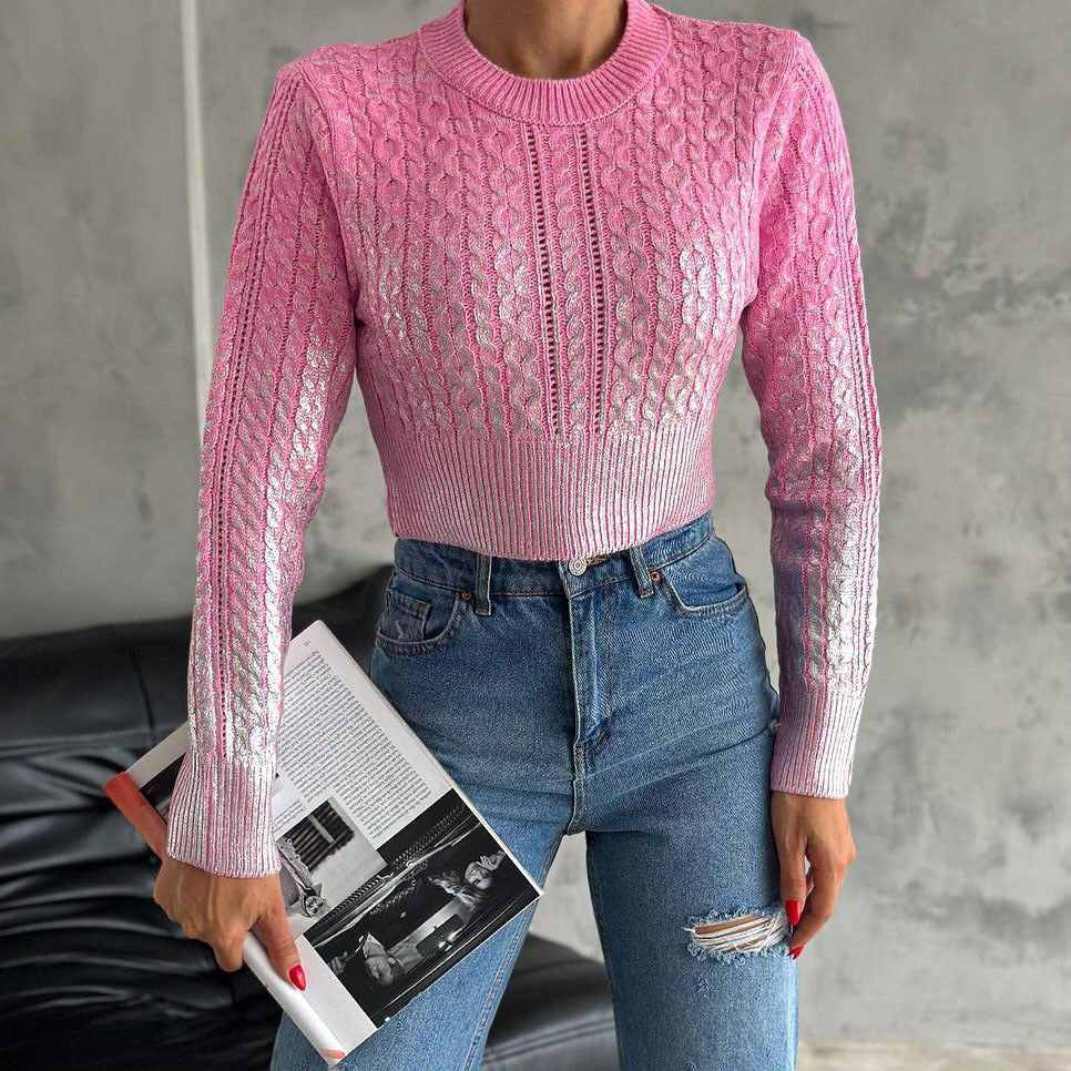 Women's elegant knit sweater with shimmering details and fashionable texture NOVAE