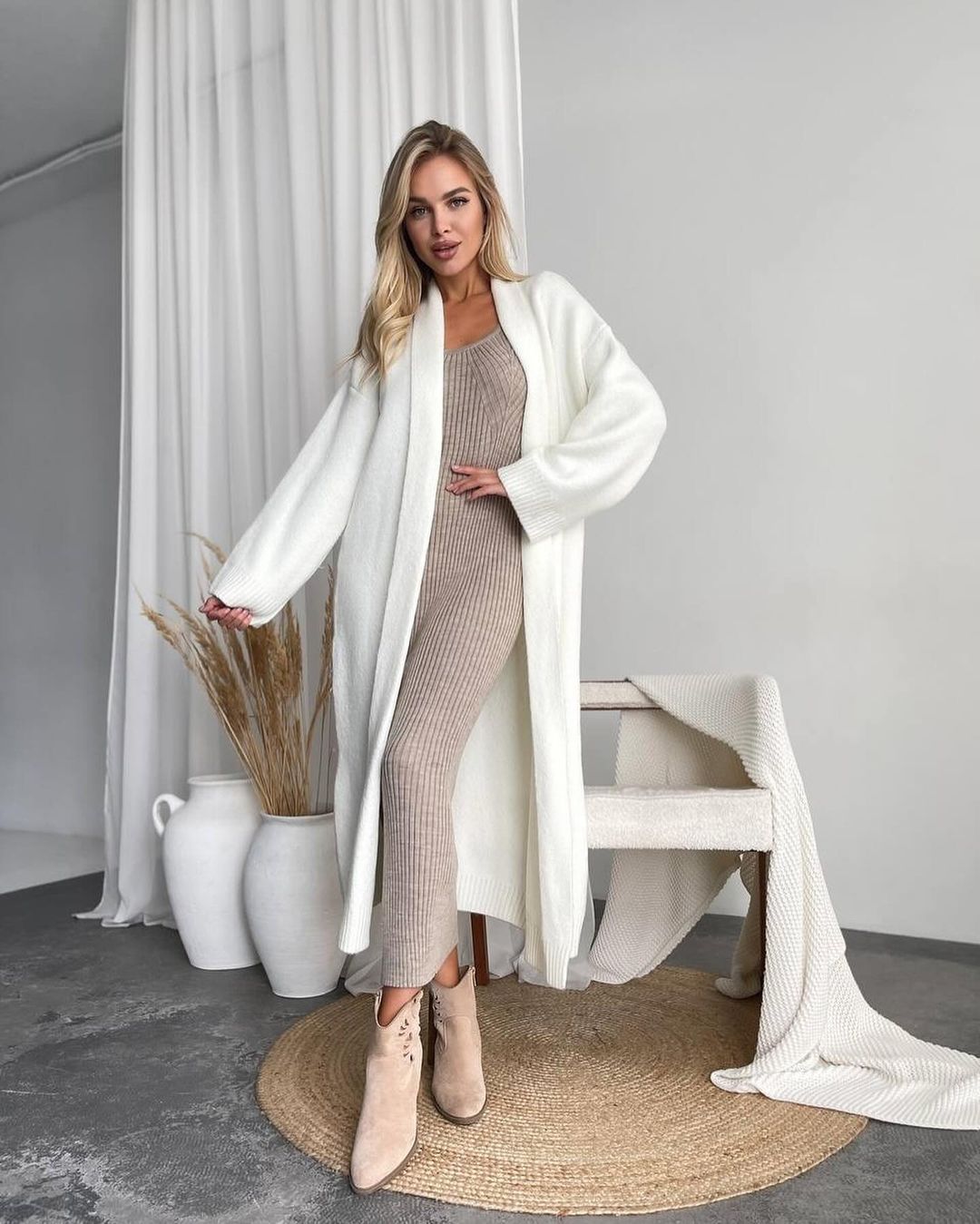 Women's Long Cardigan with Deep Collar NOVAE