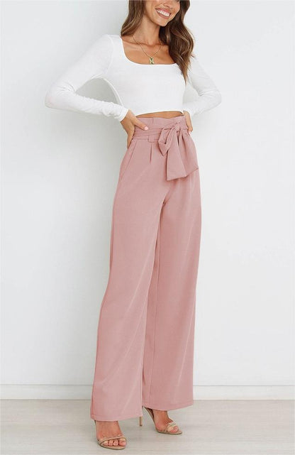 Women's wide-leg trousers with decorative tie belt NOVAE