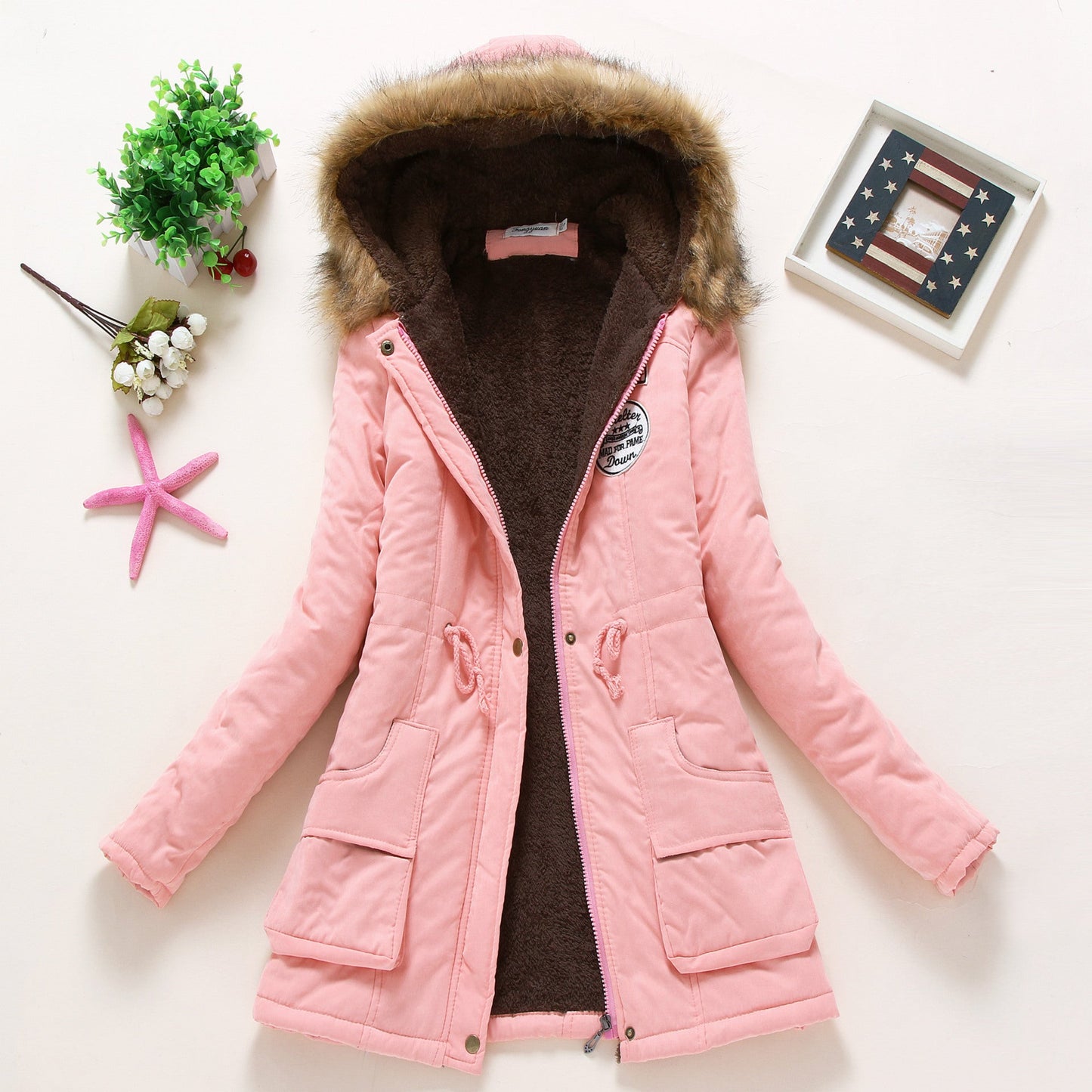 Women's quilted parka jacket with hood and faux fur lining NOVAE