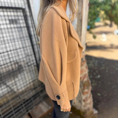 Women's oversized night jacket in a soft wool blend with practical pockets NOVAE