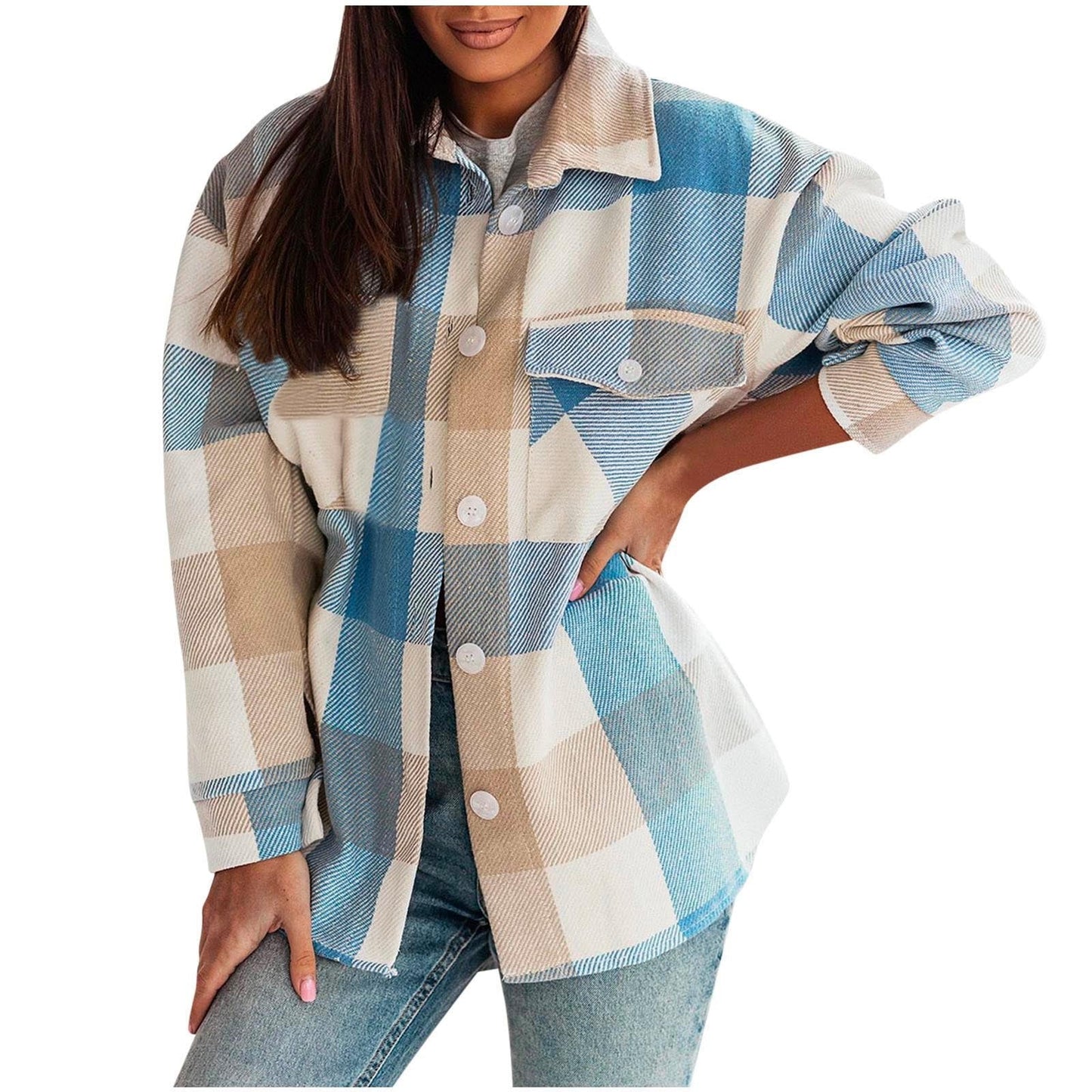Women's Checked Overshirt Jacket with Chest Pockets NOVAE