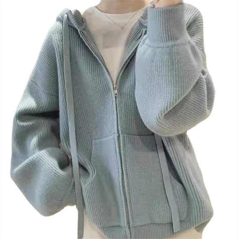 Women's hooded jacket with trendy ribbed knit design and practical pockets NOVAE