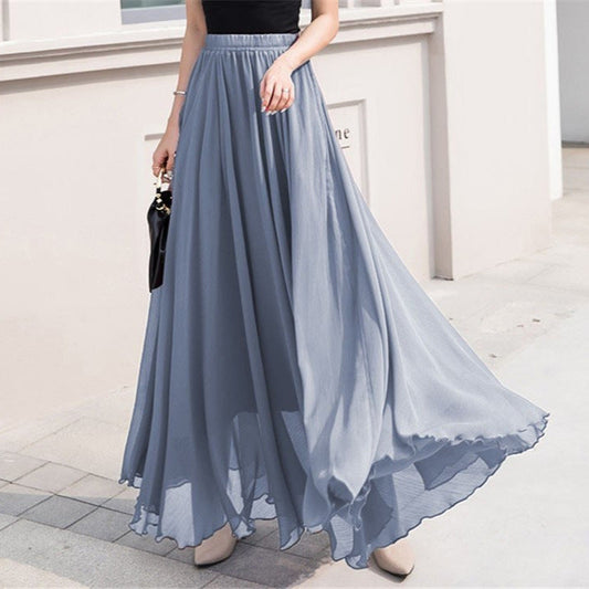 Women's long, flowing skirt with elastic waistband and swing hem NOVAE