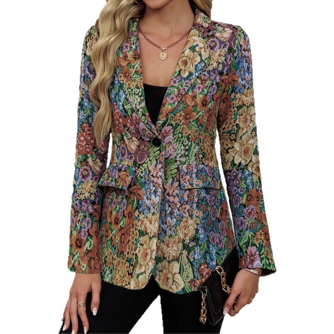 Women's blazer jacket with floral pattern and elegant details NOVAE