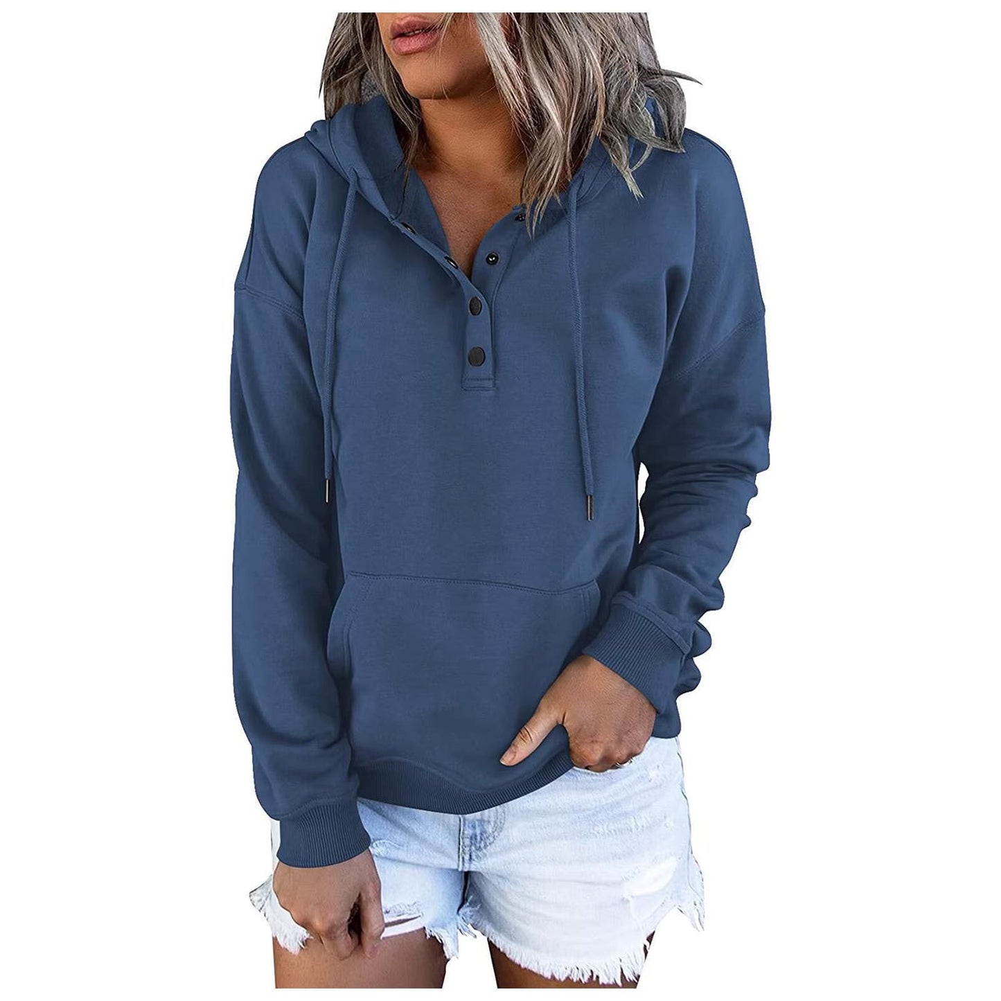 Women's sporty hoodie with button placket and casual cut NOVAE