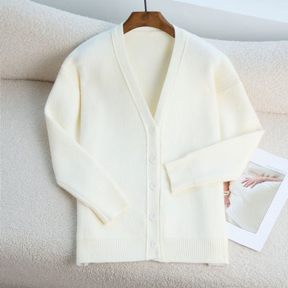 Women's cardigan with V-neck and fine rib texture NOVAE