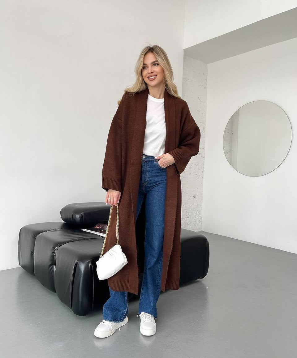 Women's Long Cardigan with Deep Collar NOVAE