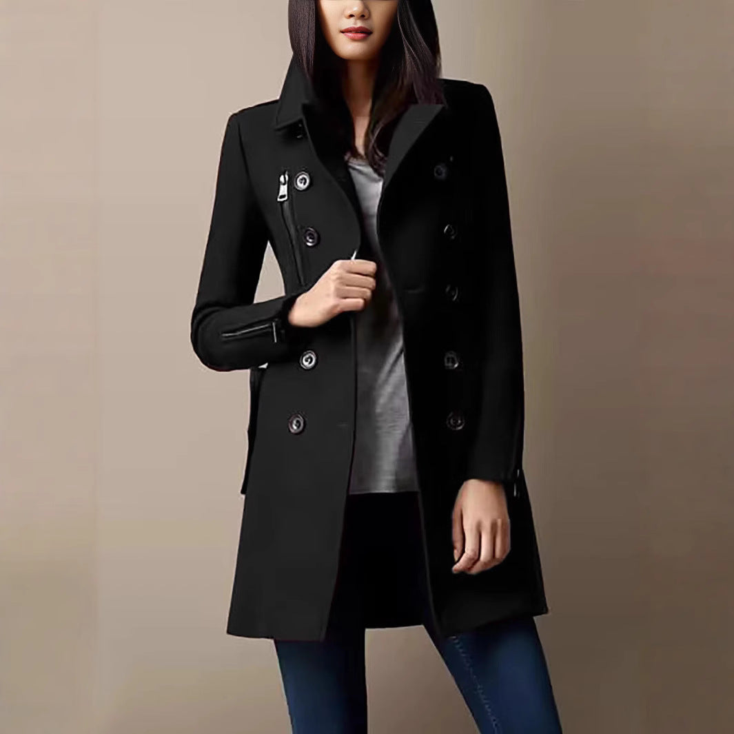 Women's fashionable short coat with double button placket and side zippers NOVAE