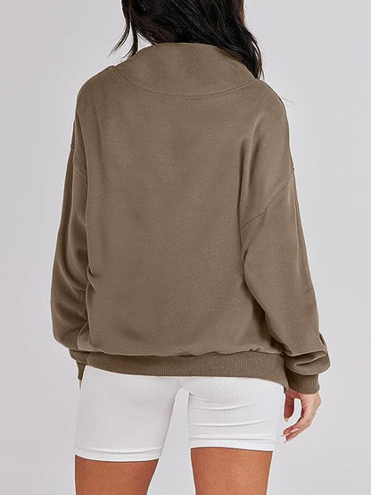 Women's Oversized Sweatshirt with Stand-Up Collar and Ribbed Hem NOVAE