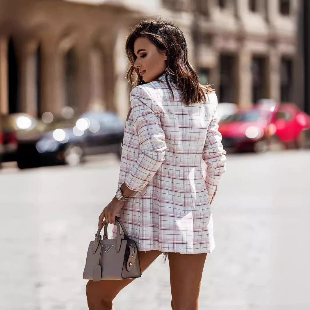 Women's checked blazer with double-breasted button fastening and elegant details NOVAE