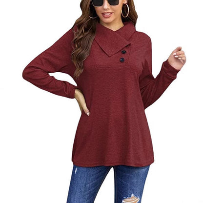Women's casual top with asymmetrical collar and button detail NOVAE