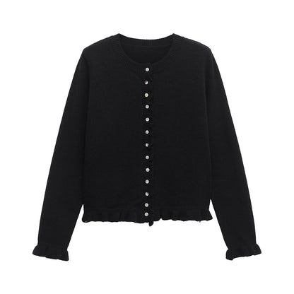 Women's cardigan with ruffle details and decorative buttons NOVAE