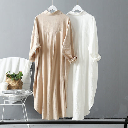 Women's long-sleeved shirt dress with classic button details and dropped shoulders NOVAE