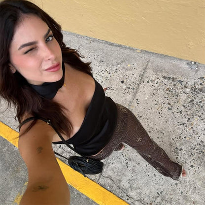 Women's Elegant Embroidered Sequin Palazzo-Style Trousers NOVAE