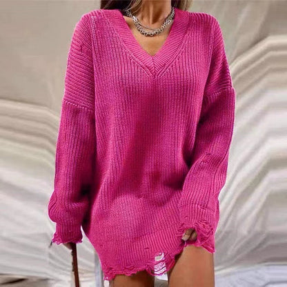 Women's chunky knit sweater with V-neck and relaxed fit NOVAE