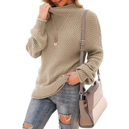 Women's chunky knit sweater with high collar and comfortable sleeves NOVAE