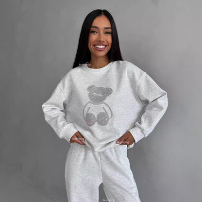 Women's casual tracksuit set with teddy bear motif NOVAE