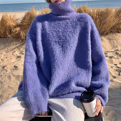 Women's Fluffy Loose Fit High Collar Sweater NOVAE