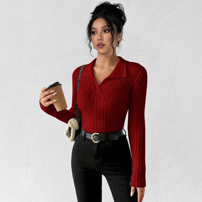 Women's fitted long-sleeved sweater with fashionable ribbed texture NOVAE