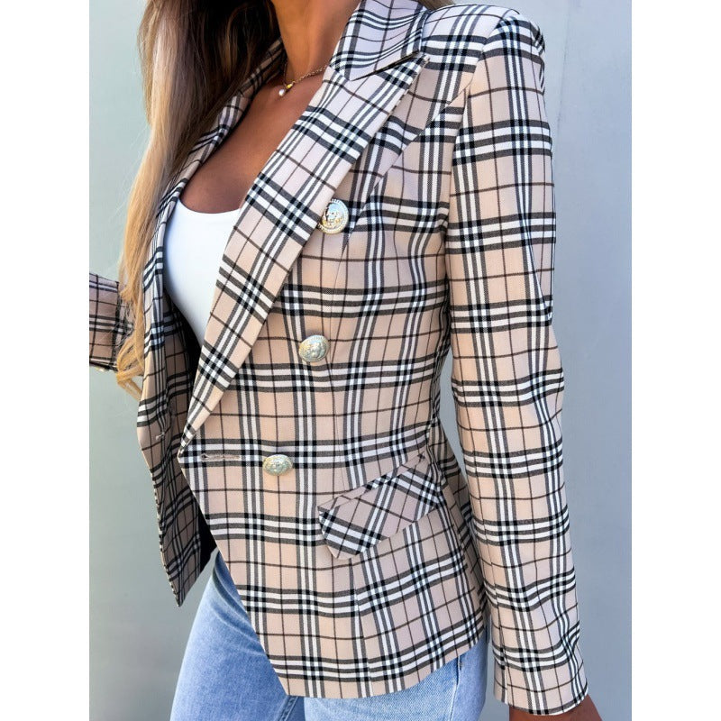 Women's checked blazer in a modern cut with double-breasted button fastening and elegant details NOVAE