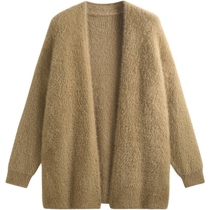 Women's oversized cardigan in soft fleece with an open cut NOVAE