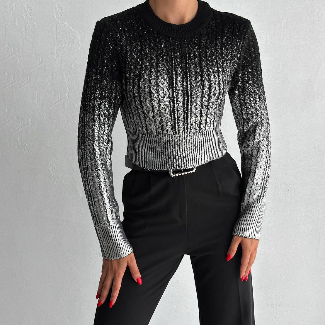 Women's elegant knit sweater with shimmering details and fashionable texture NOVAE