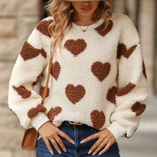 Women's sweater with heart pattern made of high-quality bouclé fabric NOVAE