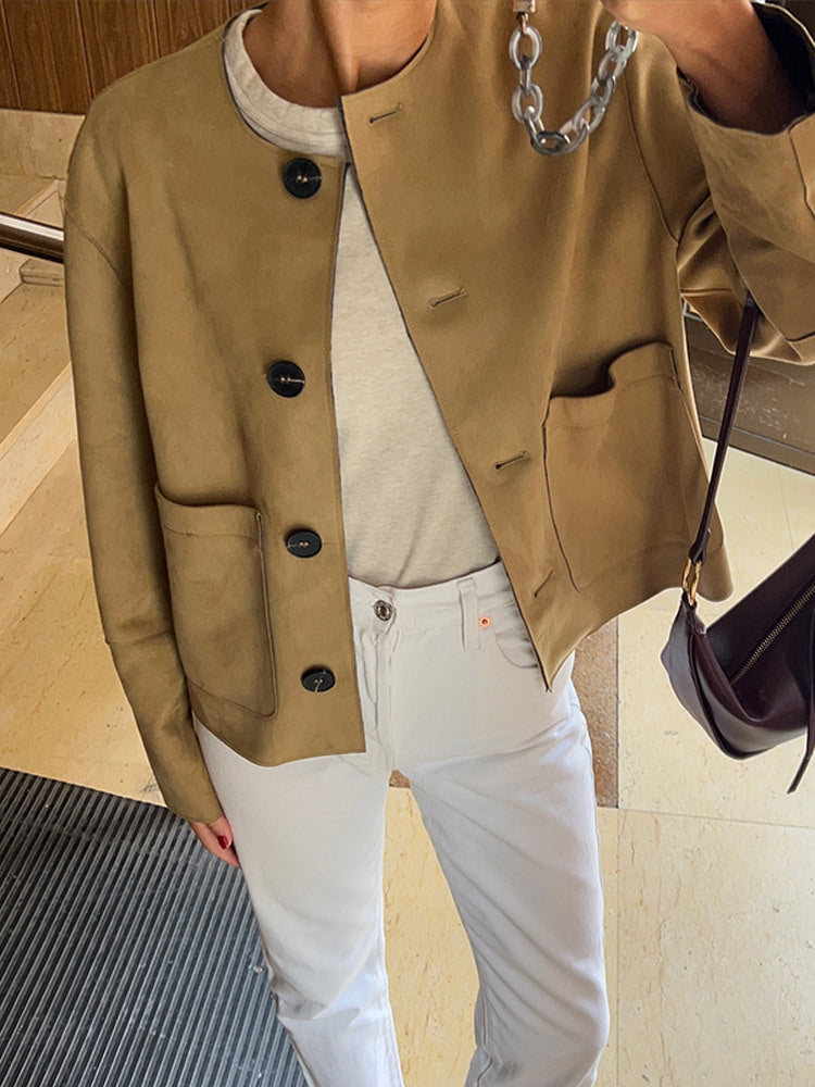 Women's elegant suede jacket with button placket NOVAE