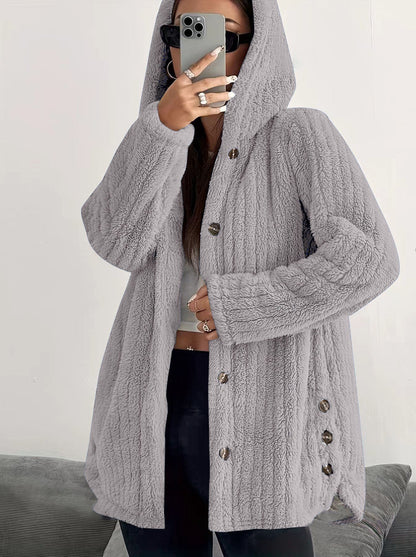Women's Cozy Hooded Jacket with Button Details NOVAE