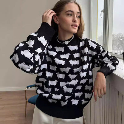 Women's knitted sweater with original sheep design NOVAE