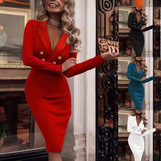 Women's chic blazer dress with double button placket and elegant waist NOVAE