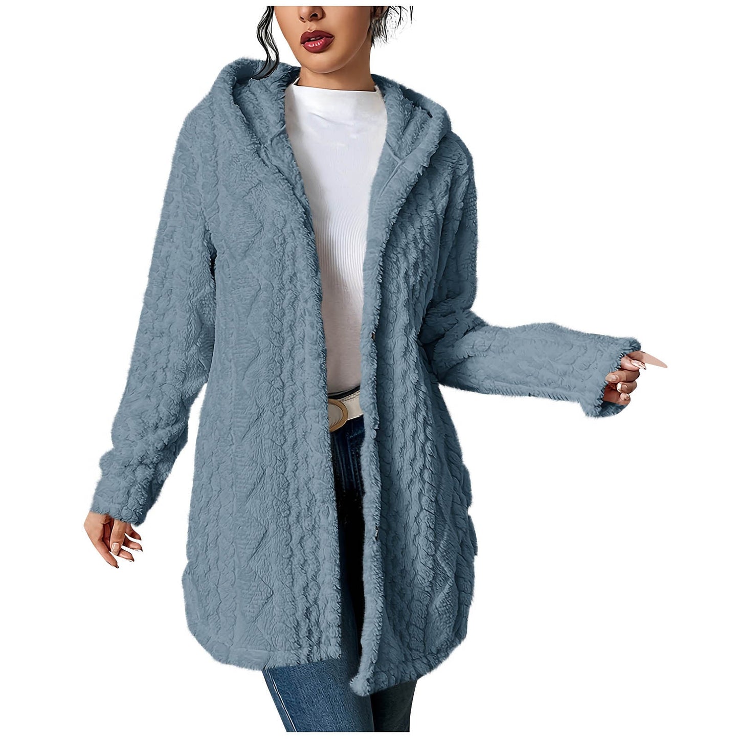 Women's Cozy Hooded Cardigan Jacket in Soft Fleece NOVAE