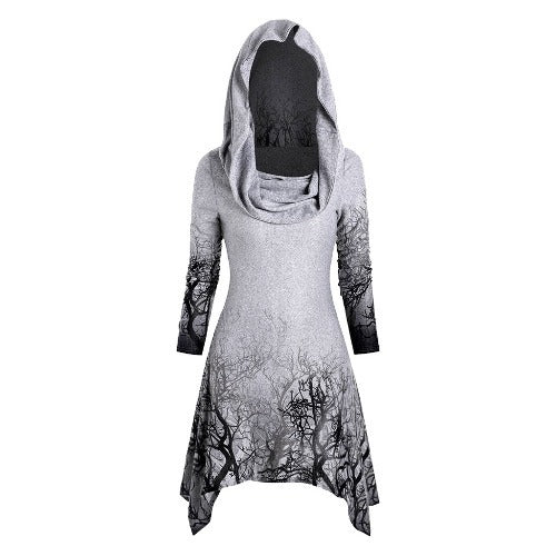 Women's hooded dress with graphic tree design NOVAE