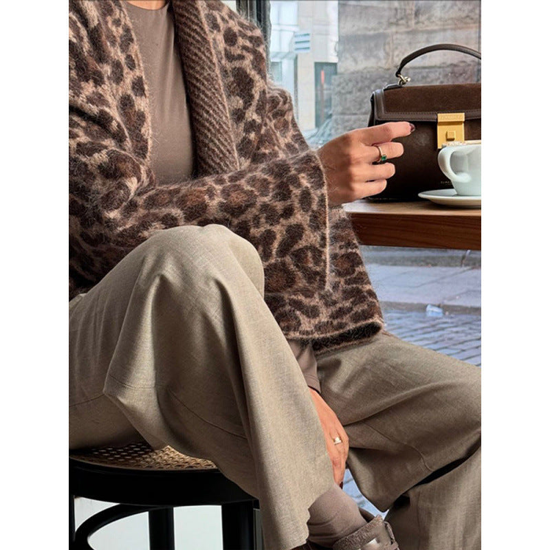 Women's Cozy Leopard Print Cardigan NOVAE