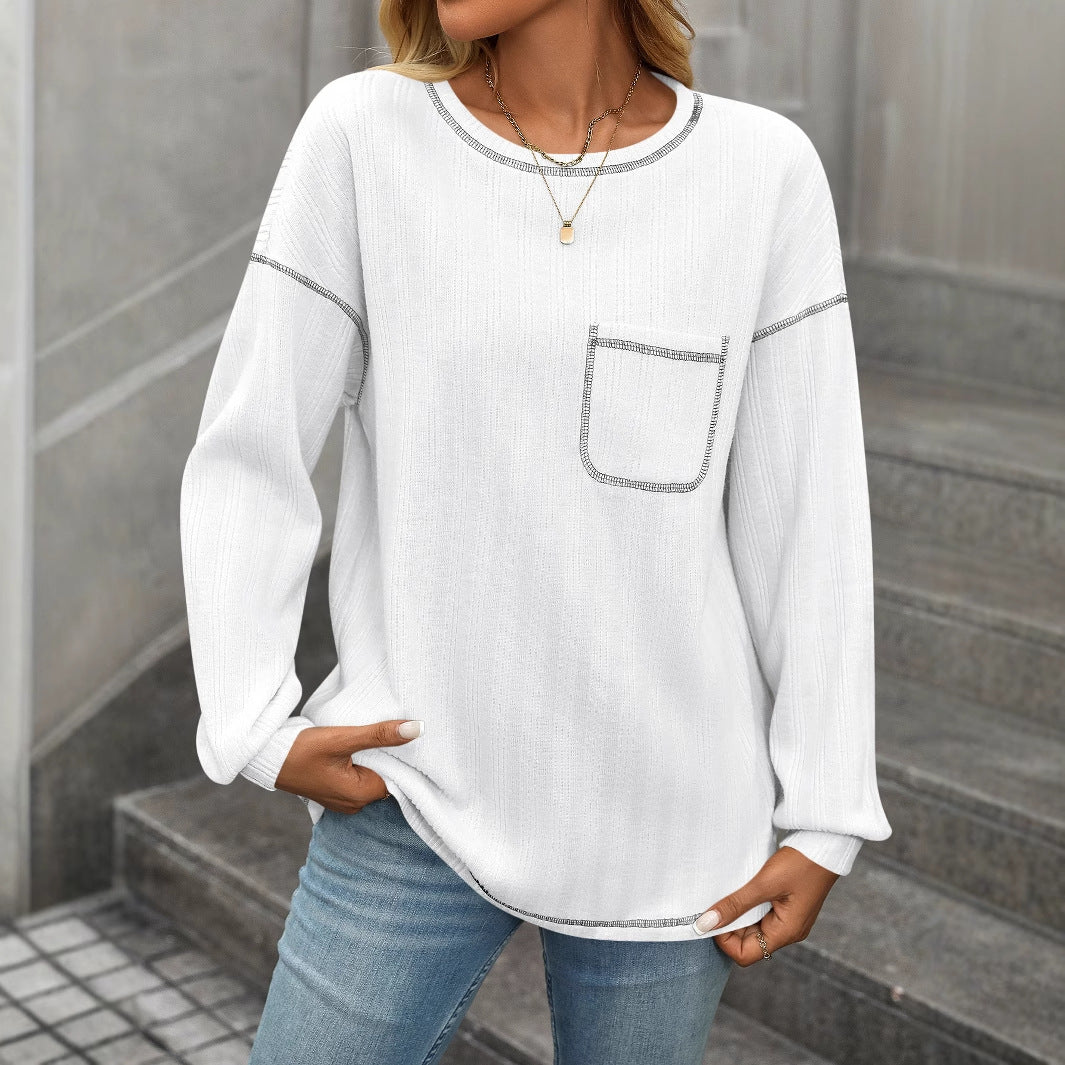 Women's cozy long-sleeved sweater with chest pocket NOVAE