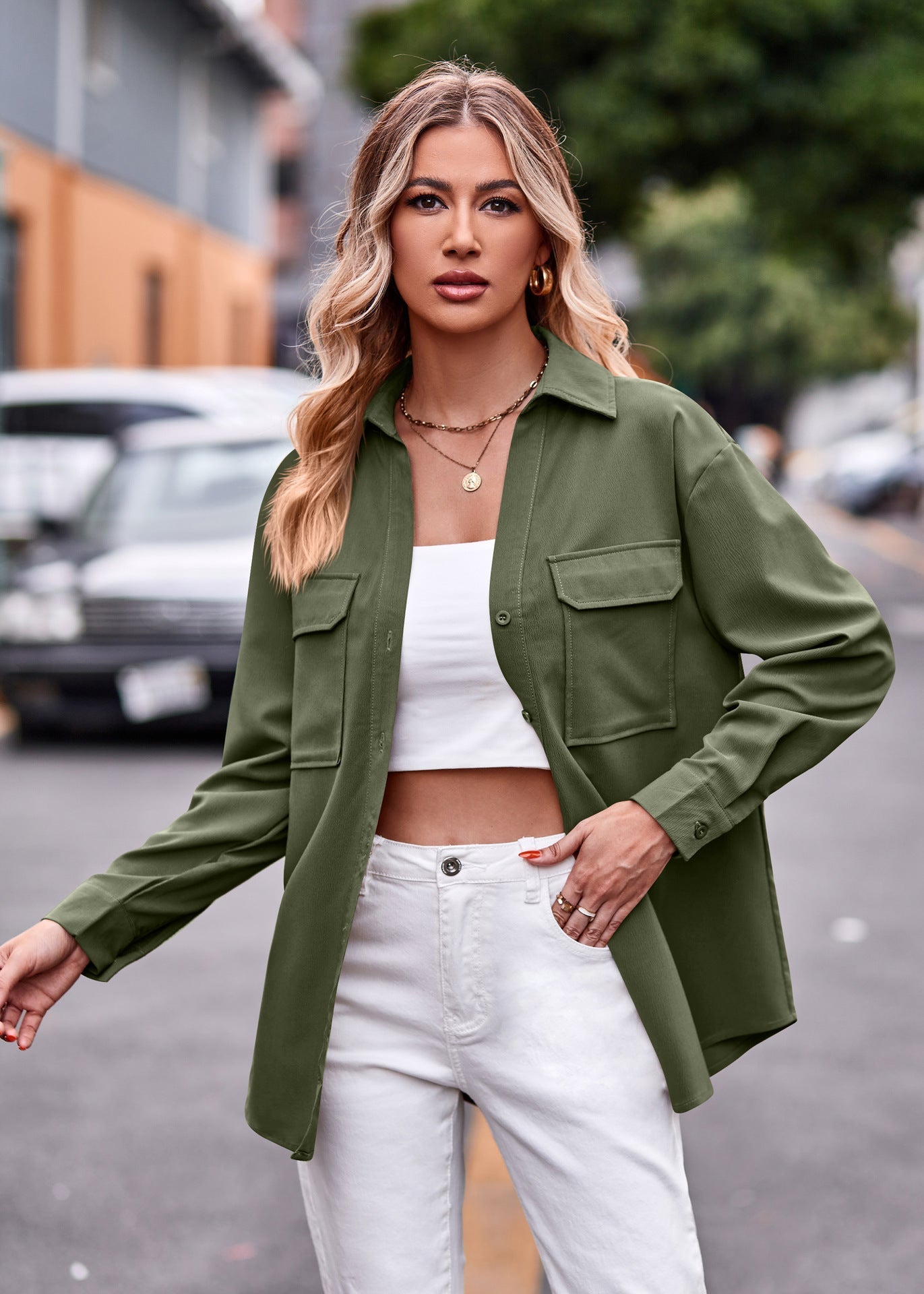 Women's casual shirt blouse with practical chest pockets and a relaxed fit NOVAE