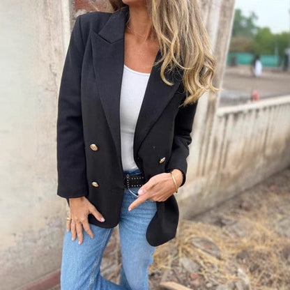 Women's Elegant Double-Breasted Blazer with Textured Fabric and Gold Buttons NOVAE