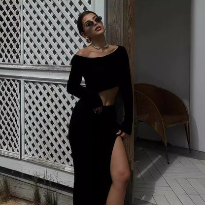 Women's Comfortable Knit Set with Cropped Top and Maxi Skirt NOVAE