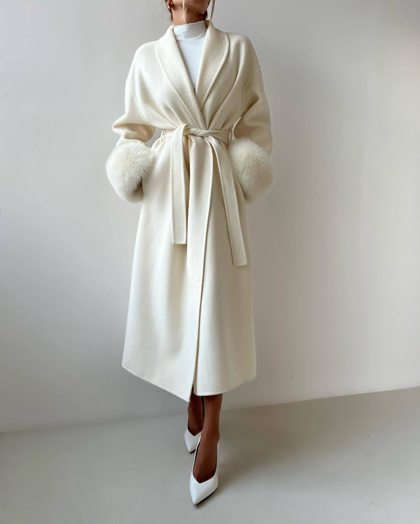 Women's Elegant Long Jacket with Detachable Fox Sleeves NOVAE