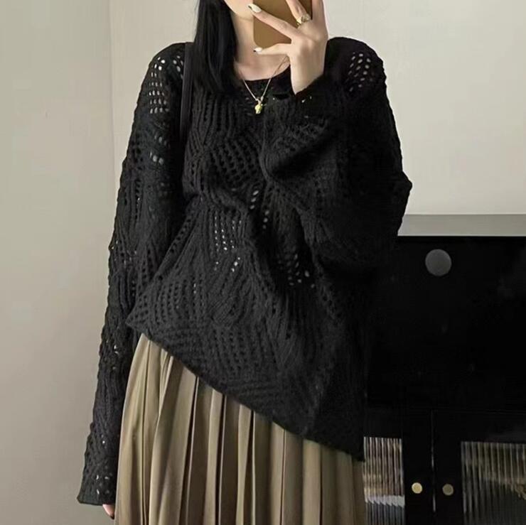 Women's chunky knit sweater with innovative openwork pattern and relaxed fit NOVAE