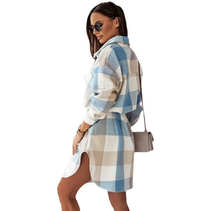 Women's checked button-up coat with rounded hem NOVAE